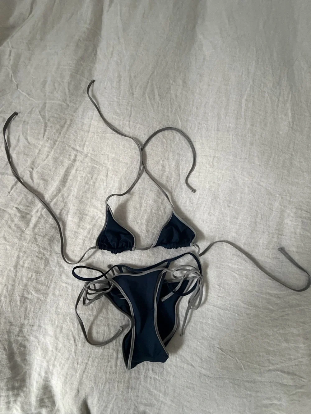 Skims Navy Blue Bikini with Gray Trim - Two-Piece String Set